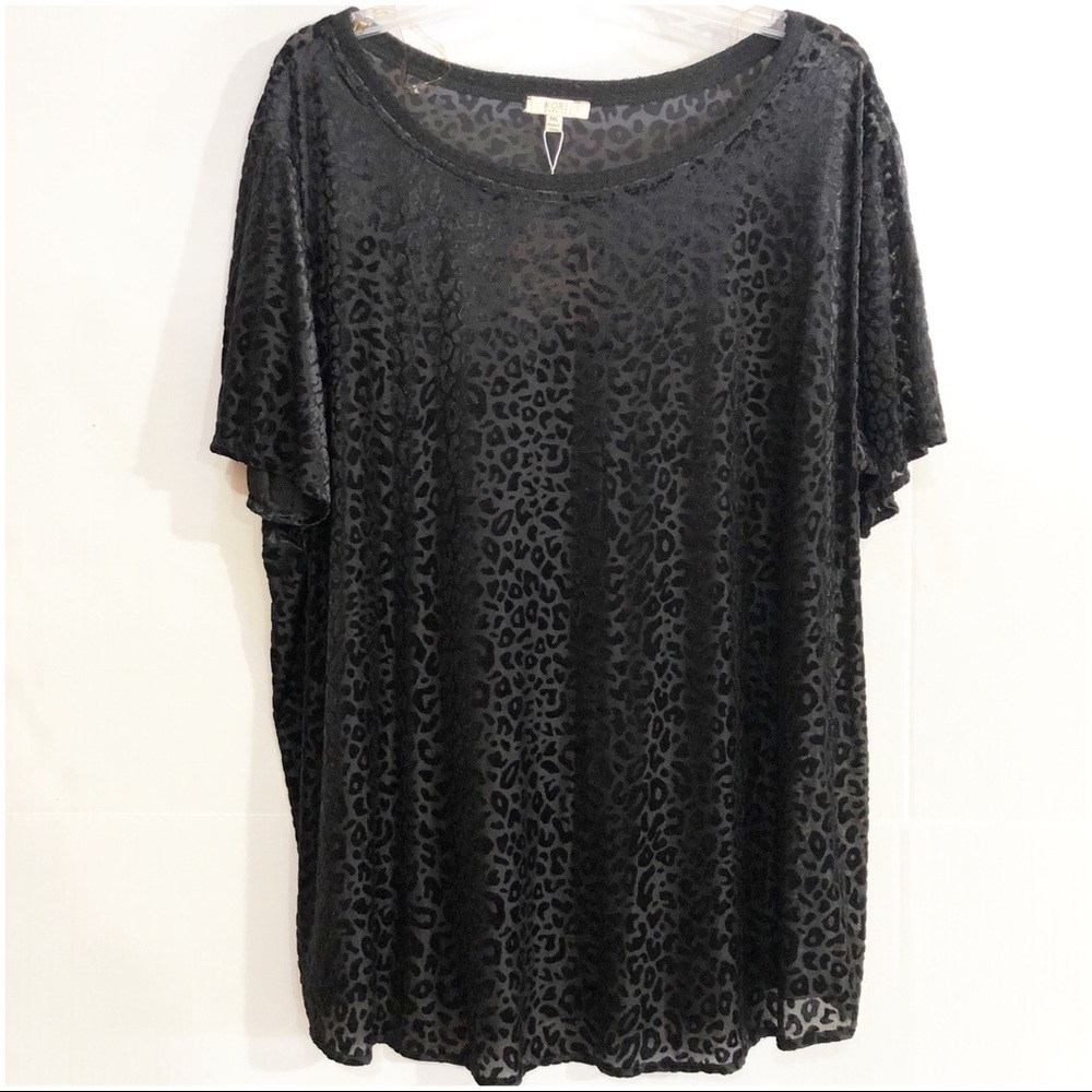 NEW Kori Black Velvet Burnout Leopard Tee Sz 1XL
